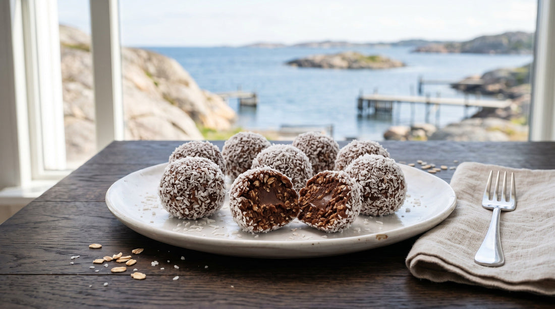 Authentic Swedish Chokladbollar (chocolate oat balls) rolled in coconut – traditional Nordic no-bake fika treat | Swedish Cravings