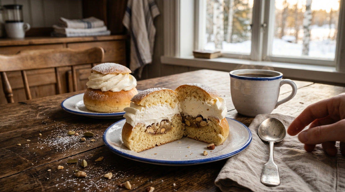 Authentic Swedish Semla bun filled with almond paste and whipped cream – traditional Nordic Fettisdagen treat | Swedish Cravings