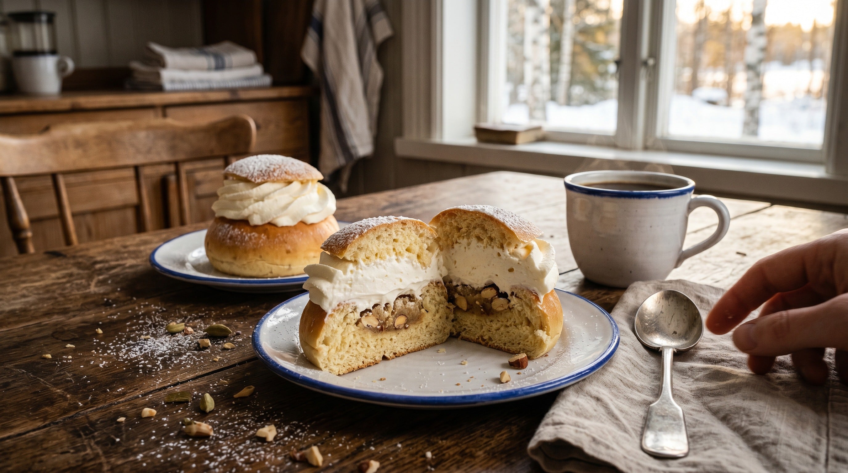 Authentic Swedish Semla bun filled with almond paste and whipped cream – traditional Nordic Fettisdagen treat | Swedish Cravings