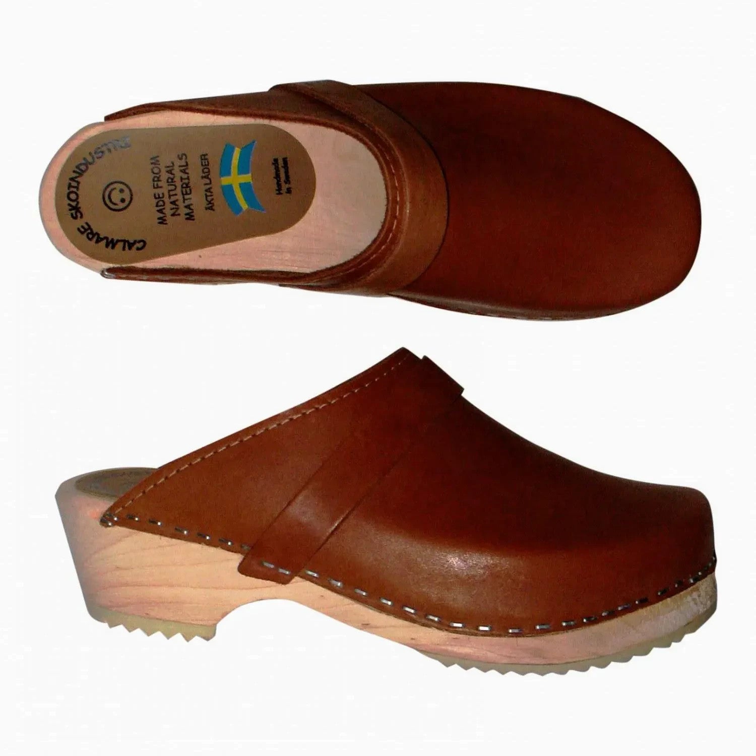 Calmare Original Natur Swedish Wooden Clogs – Handmade in Sweden | Genuine Natural Leather & Alder Wood