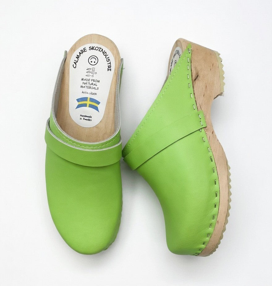 Original Green Swedish Wooden Clogs – Handmade in Sweden | Genuine Green Leather & Alder Wood