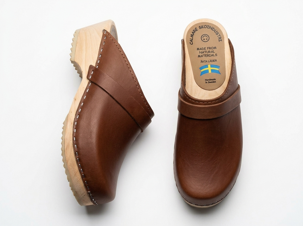 Calmare Original Natur Swedish Wooden Clogs – Handmade in Sweden | Genuine Natural Leather & Alder Wood