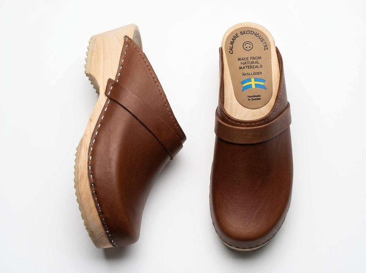 Calmare Original Natur Swedish Wooden Clogs – Handmade in Sweden | Genuine Natural Leather & Alder Wood