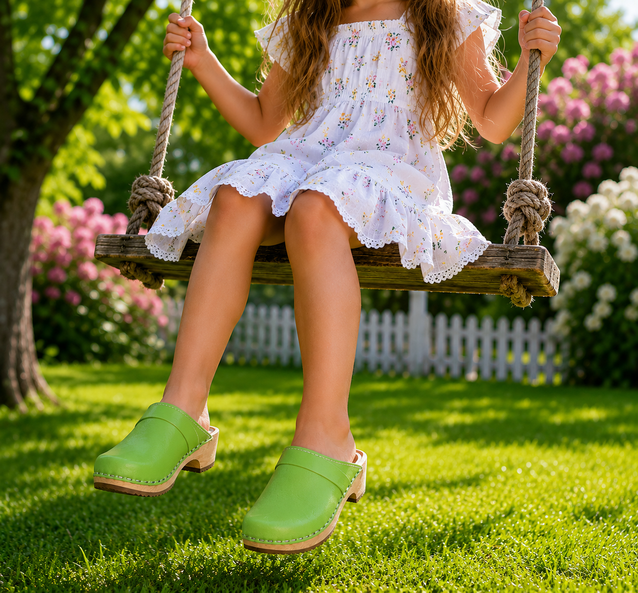 Original Green Swedish Wooden Clogs – Handmade in Sweden | Genuine Green Leather & Alder Wood
