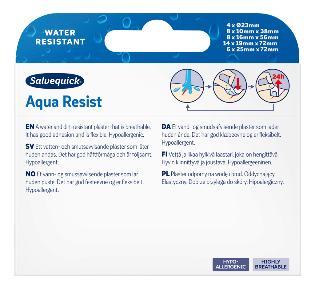 2 × Salvequick Aqua Resist Waterproof Plasters 40 pcs – Flexible Water-Resistant Adhesive Bandages