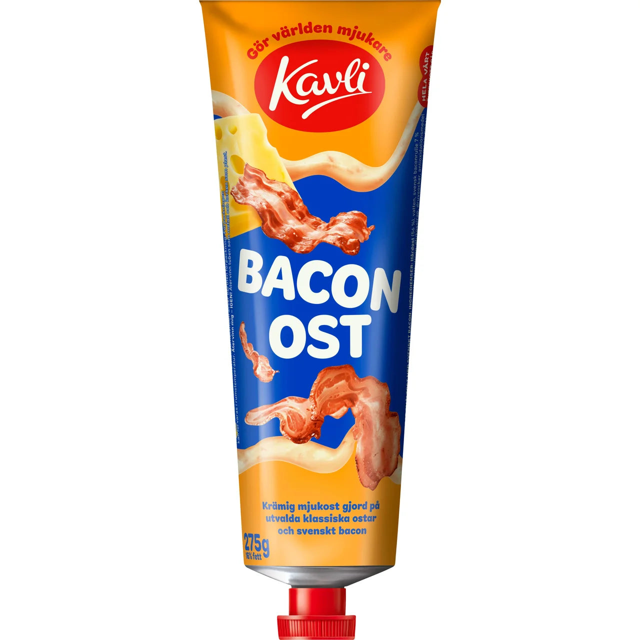 Kavli BaconOst, Bacon Cheese Spread, 275g (9.7 oz.), Swedish Soft Cheese Spread, Cream Cheese In Tube, Mjukost, Ost, Swedish Food