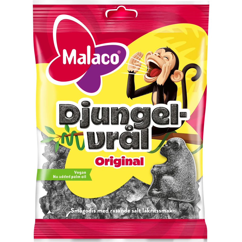4 × Malaco Djungelvrål 90g (3.17 oz) – Original Swedish Extra Salty Salmiak Licorice Candy
