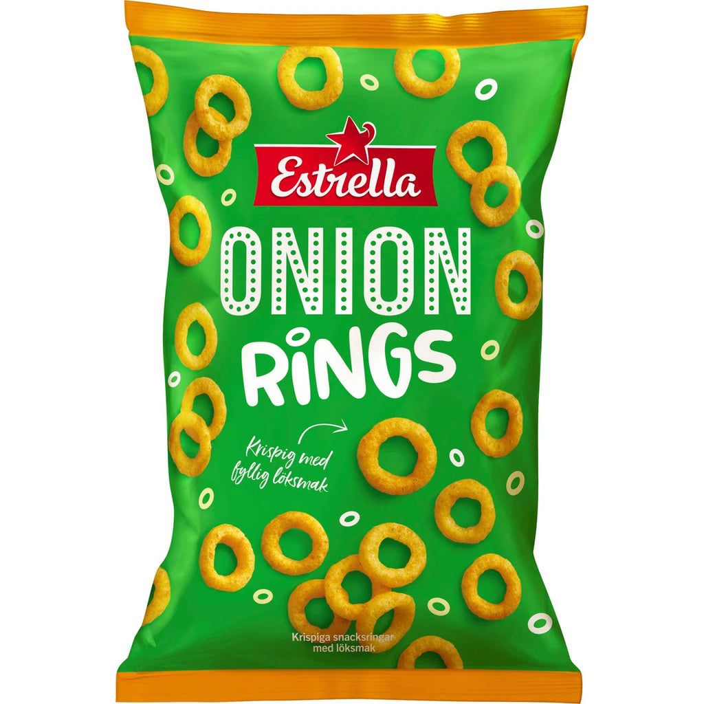 Estrella Onion Rings 5 × 200g (5 × 7.05 oz) – Authentic Swedish Crispy Onion-Flavored Corn Snacks
