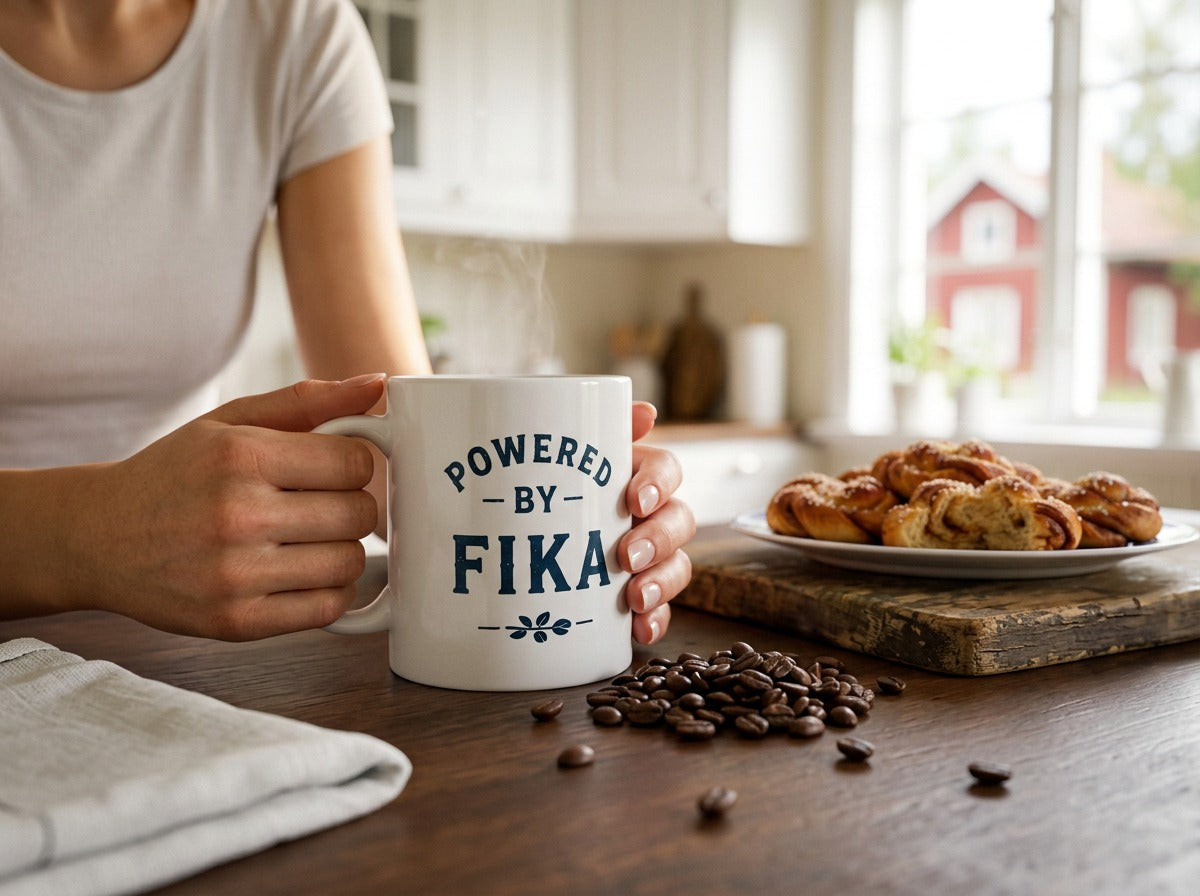 Powered by Fika™ Ceramic Coffee Mug – Premium Swedish Coffee Mug for Everyday Fika