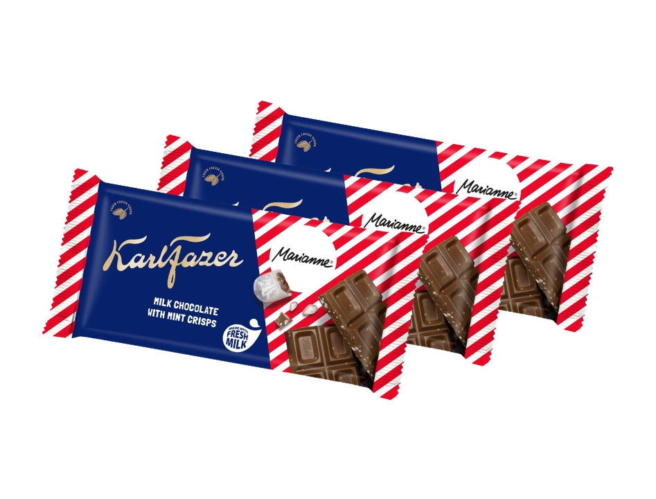 3 × Fazer Chokladkaka Marianne 145g – Milk Chocolate with Peppermint Candy Pieces