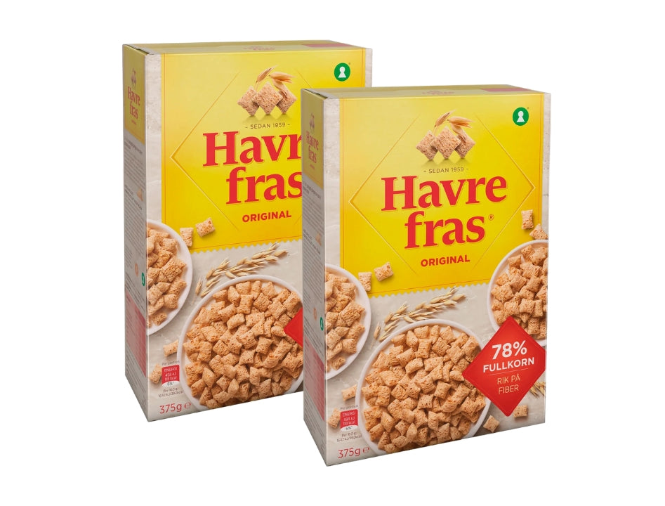 2 x Havrefras Original Oat Pillows Cereal 375g (13.23 oz) – Authentic Swedish Whole Grain Breakfast Cereal