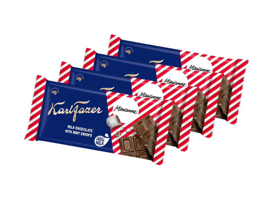 4 × Fazer Chokladkaka Marianne 145g – Milk Chocolate with Peppermint Candy Pieces