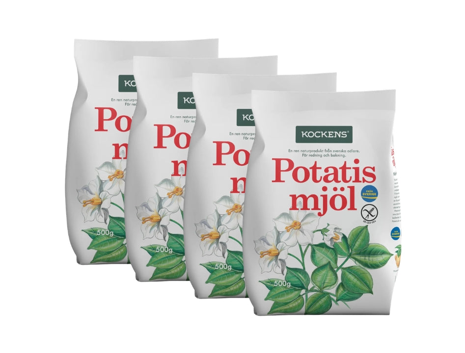 4 x Kockens Potatismjöl 500g – Swedish Potato Starch Multipack, 2,000g total, naturally gluten-free, made from Swedish potatoes
