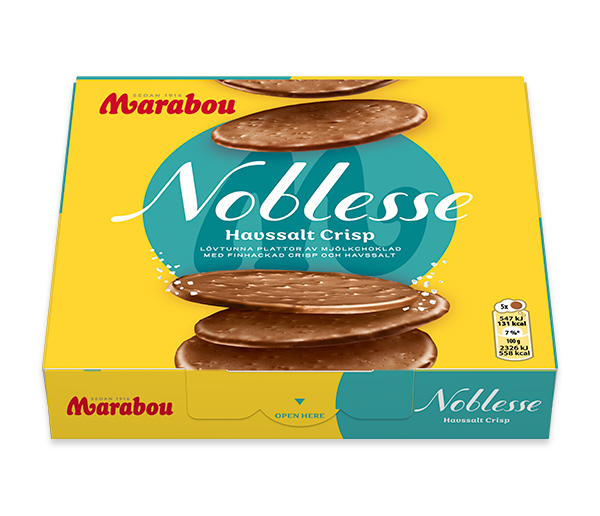 4 Boxes of Marabou Noblesse Havssalt (sea salt) Crisp 150g (5.29 Oz) Swedish Milk Chocolate with sea salt, swedish chocolate, milk chocolate