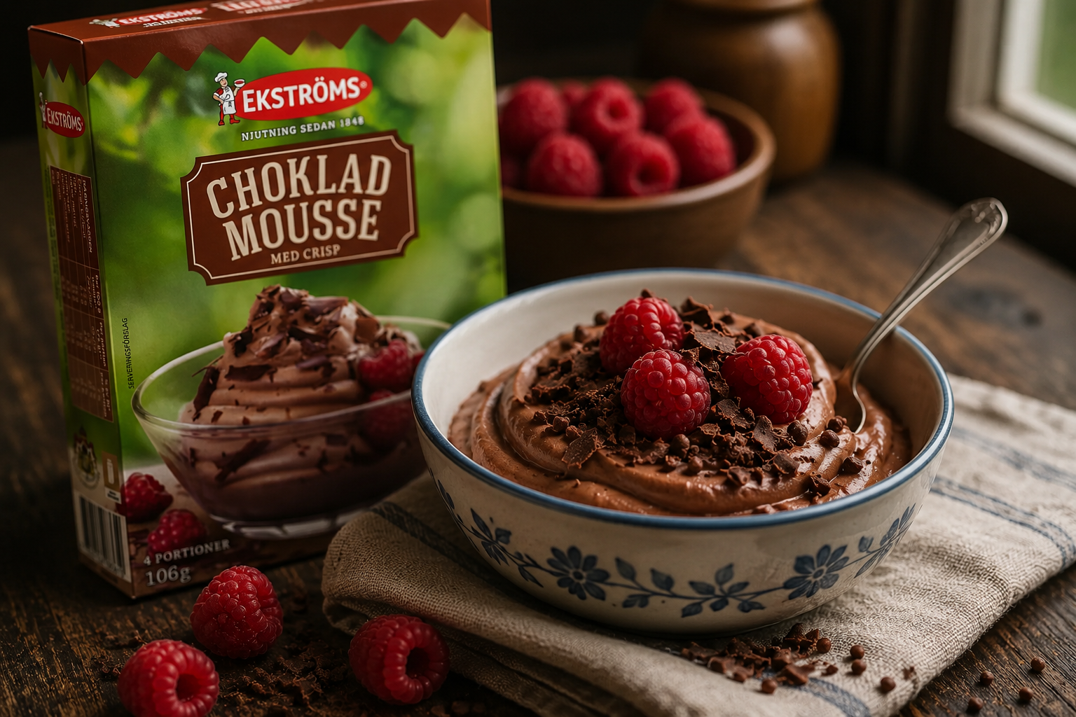 Ekströms Chokladmousse med Crisp 4 Portioner 2 × 106g (2 × 3.74 oz) – Authentic Swedish Chocolate Mousse Mix with Crisp