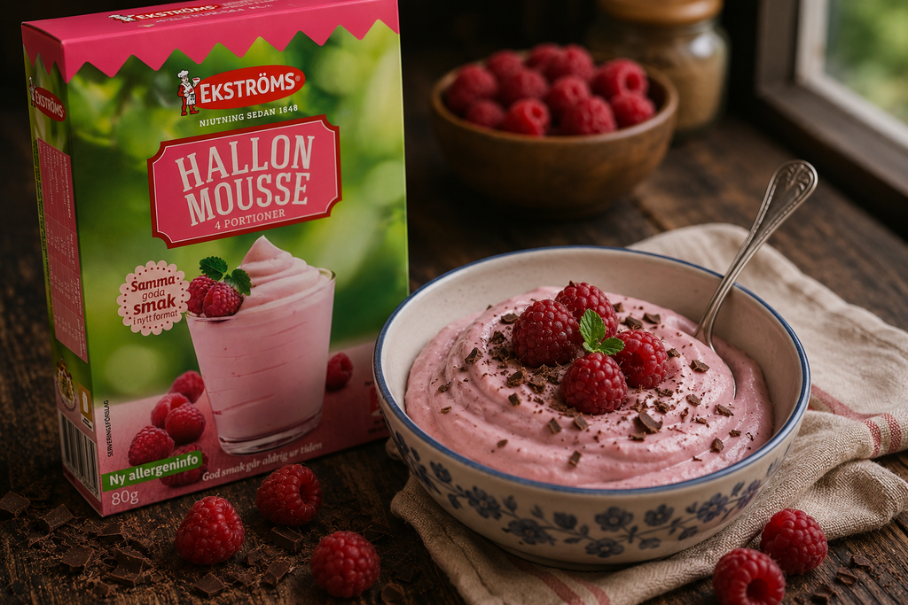Ekströms Hallonmousse 4 Portioner 4 × 80g (4 × 2.82 oz) – Authentic Swedish Raspberry Mousse Mix