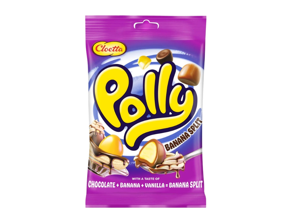 Cloetta Polly Banana Split 150g (5.3 oz) – Chewy banana and vanilla foam candy with chocolate-flavoured coating, Swedish candy by Cloetta
