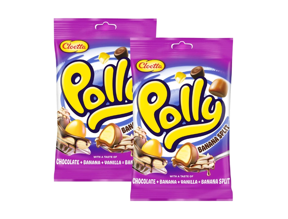 Cloetta Polly Banana Split 2 x 150g (300g / 10.6 oz) – Chewy banana and vanilla foam candy with chocolate-flavoured coating, Swedish candy multipack by Cloetta
