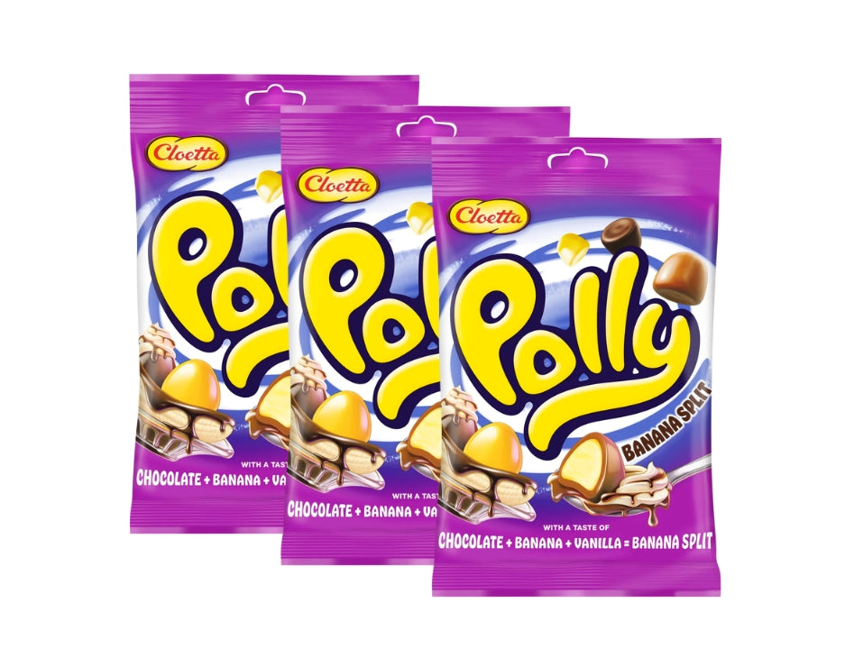 Cloetta Polly Banana Split 3 x 150g (450g / 15.9 oz) – Chewy banana and vanilla foam candy with chocolate-flavoured coating, Swedish candy multipack by Cloetta

