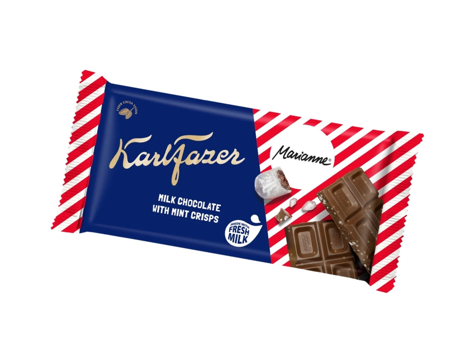 Fazer Chokladkaka Marianne 145g – Milk Chocolate with Peppermint Candy Pieces