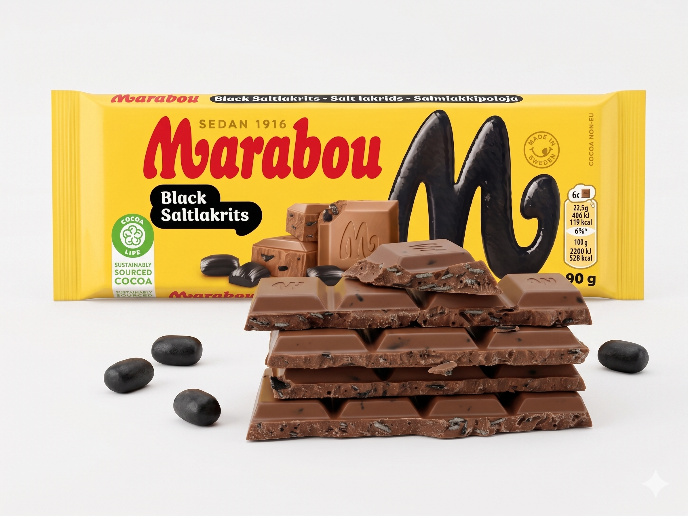 10 Bars of Marabou Black Saltlakrits 90g (3.53 oz) – Swedish Milk Chocolate with Salty Licorice