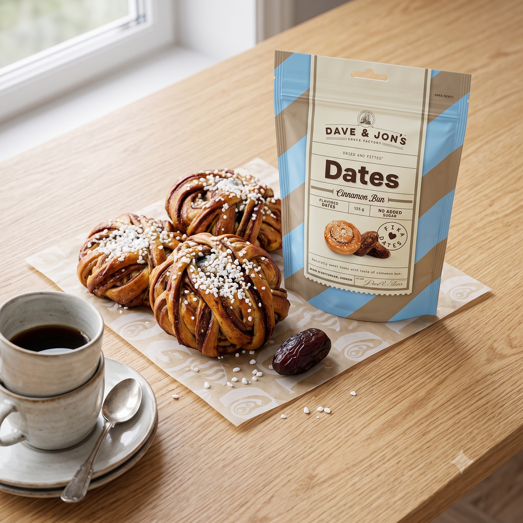Dave & Jon's Dadlar Cinnamon Bun 125g (4.40 oz) – Swedish Cinnamon Bun Flavored Dates – Vegan Snack