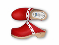Original Red with Hearts Swedish Wooden Clogs – Handmade in Sweden | Genuine Leather & Alder Wood