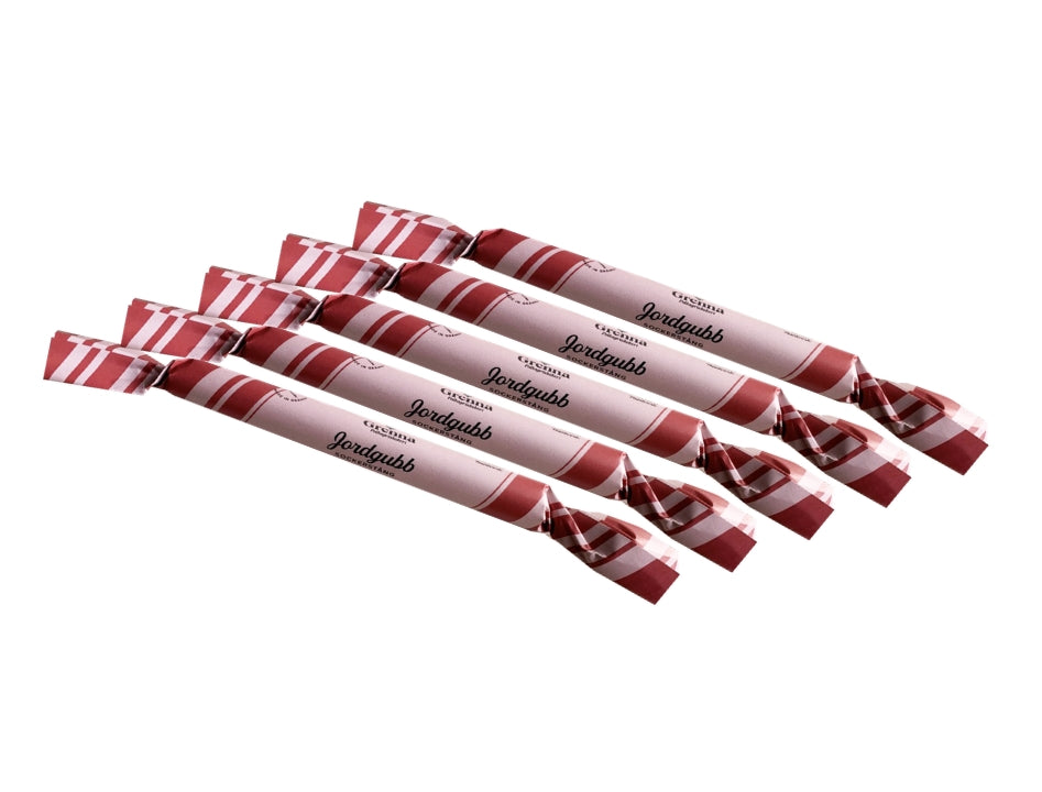 Grenna Polkagriskokeri Sockerstång Jordgubb 5 x 50g – Handmade Swedish strawberry rock candy sticks from Gränna

