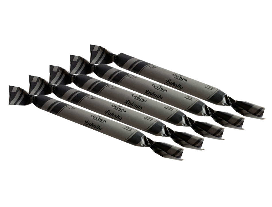 Grenna Polkagriskokeri Sockerstång Lakrits 5 x 50g – Handmade Swedish licorice rock candy sticks from Gränna


