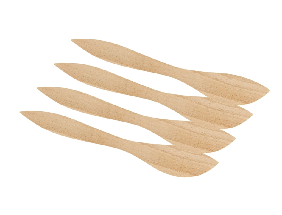 Jonas of Sweden Smörkniv av Bok 4-pack – Swedish natural beechwood butter knives with bevelled spreading edges, 18cm, set of four
