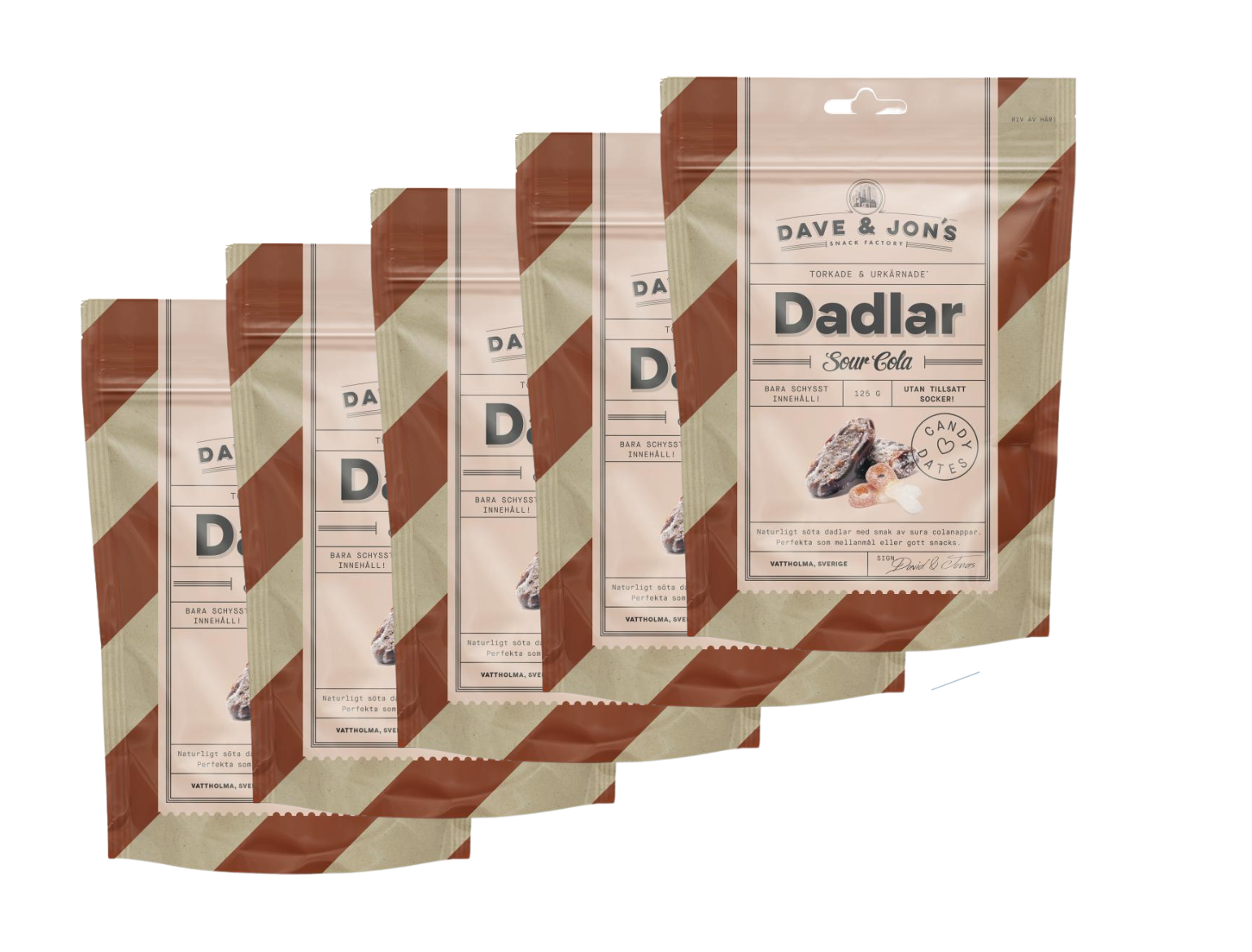 5 Pack Dave and Jons Dadlar Sour Cola - Date-Infused Sour Cola Candy (125g / 4.40oz)