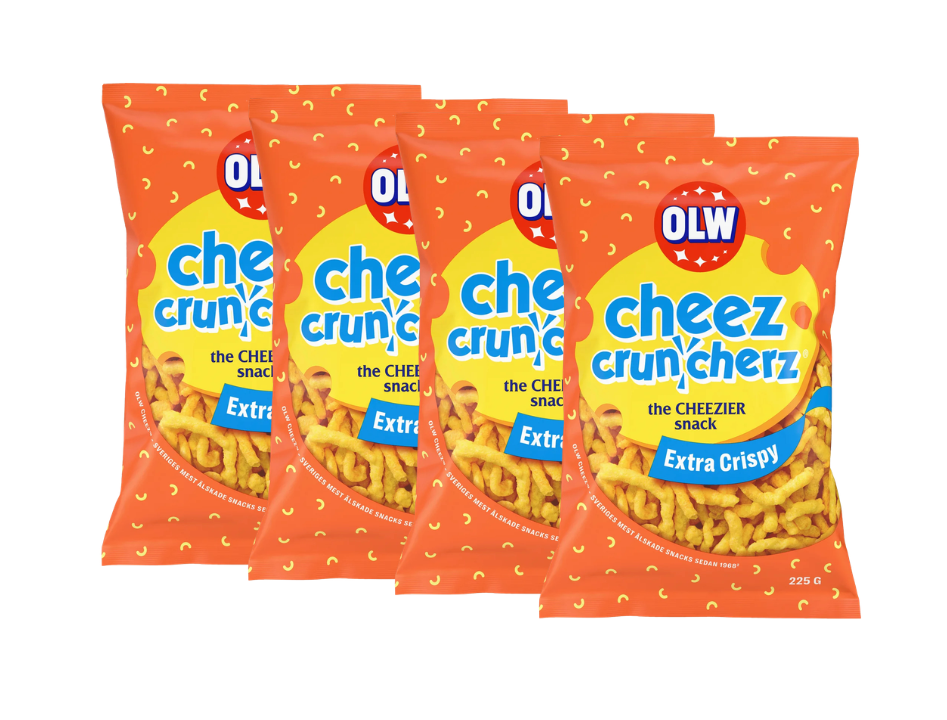 4 Bags of OLW Cheez Cruncherz 225g (7.93 oz) – Authentic Swedish Crispy Cheese Snacks