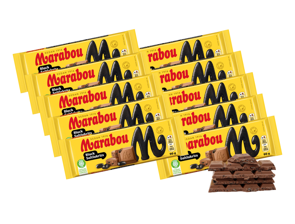 10 Bars of Marabou Black Saltlakrits 90g (3.53 oz) – Swedish Milk Chocolate with Salty Licorice