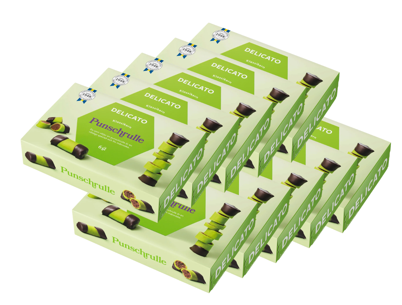 Delicato Punschrullar 10 × (6 × 40g) – Authentic Swedish Chocolate & Arrack Pastry Rolls – Classic Fika Treat