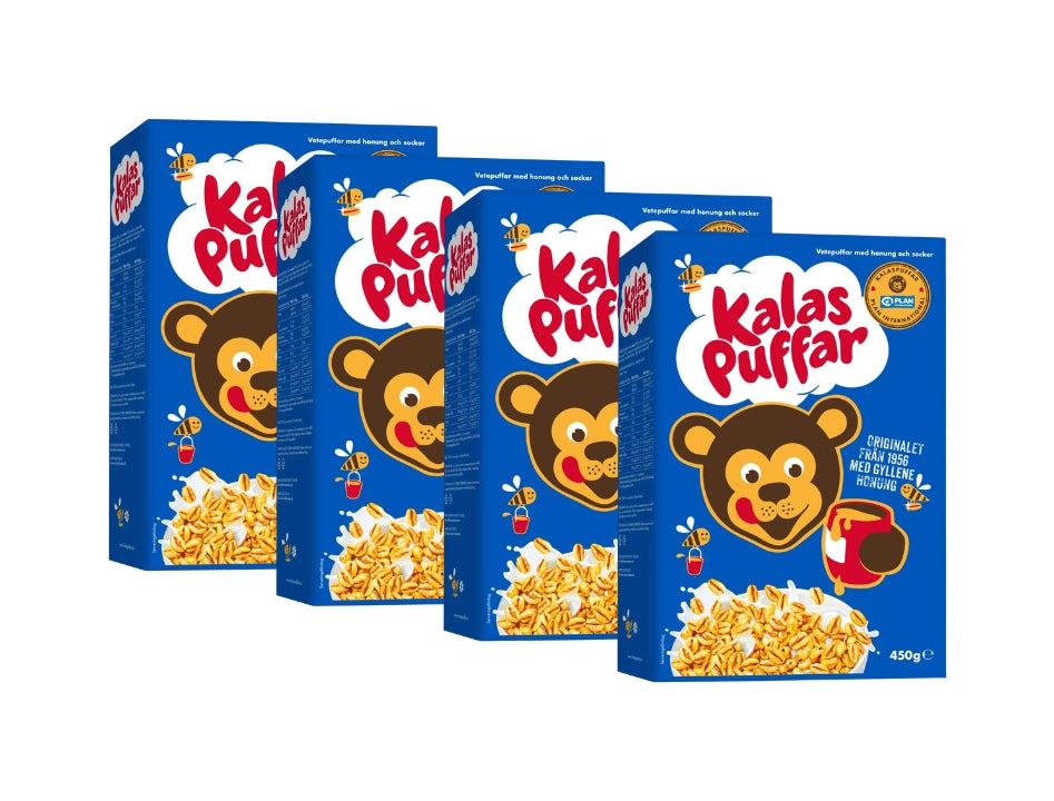 4 x Kalaspuffar Honey Roasted Wheat Cereal 450g (15.87 oz) – Authentic Swedish Breakfast Classic Since 1956