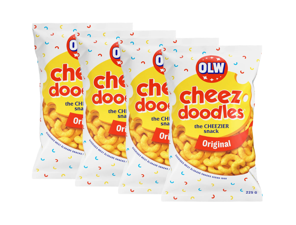 4 Bags of OLW Cheez Doodles 225g (7.93 oz) – Authentic Swedish Cheese Puffs
