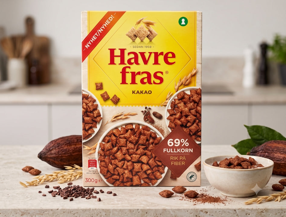 4 x Havrefras Cocoa Oat Pillows Cereal 300g (10.58 oz) – Authentic Scandinavian Whole Grain Breakfast Cereal