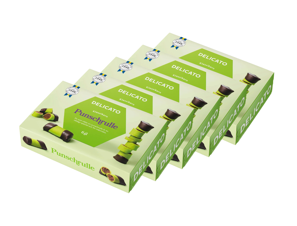 Delicato Punschrullar 5 × (6 × 40g) – Authentic Swedish Chocolate & Arrack Pastry Rolls – Classic Fika Treat