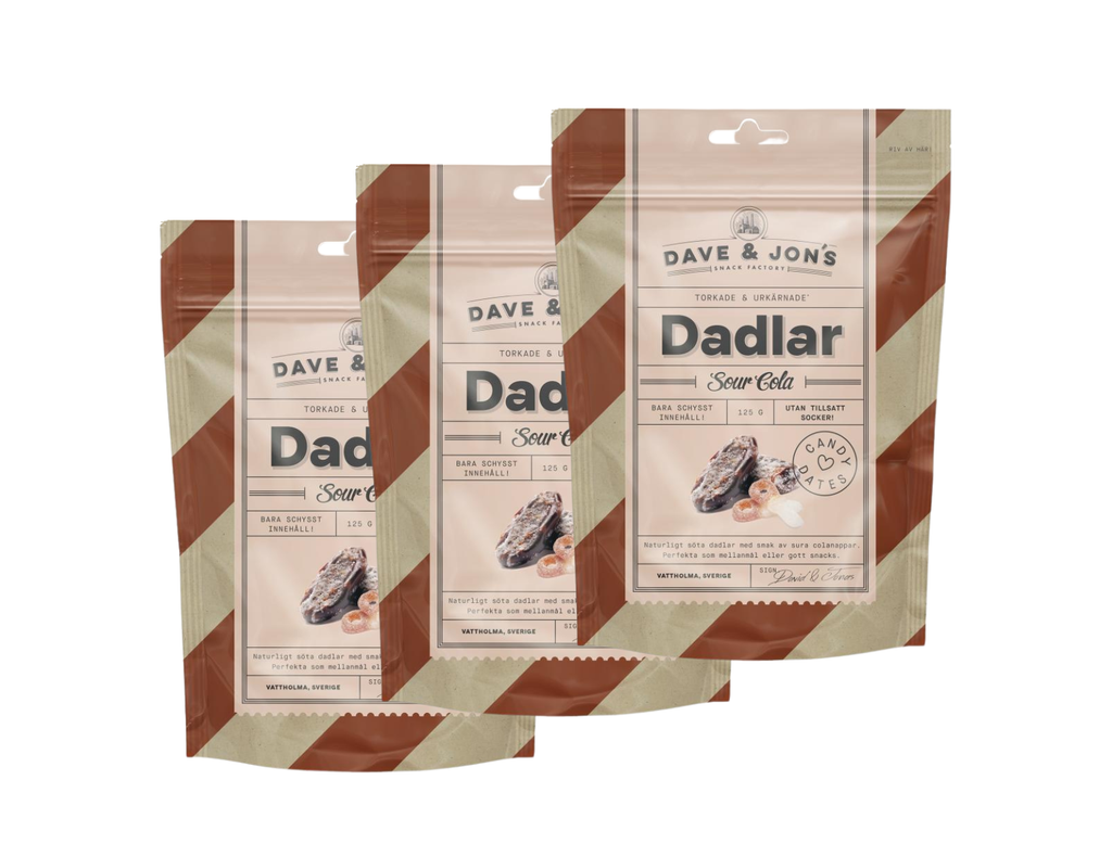 3 Pack Dave and Jons Dadlar Sour Cola - Date-Infused Sour Cola Candy (125g / 4.40oz)