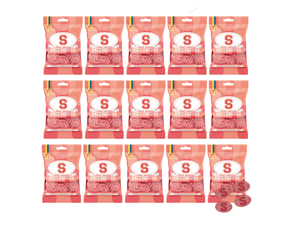 S-Märke Hallonsura Sour Raspberry Candy 15 × 80g (15 × 2.82 oz) – Authentic Swedish Sour Raspberry Gummies