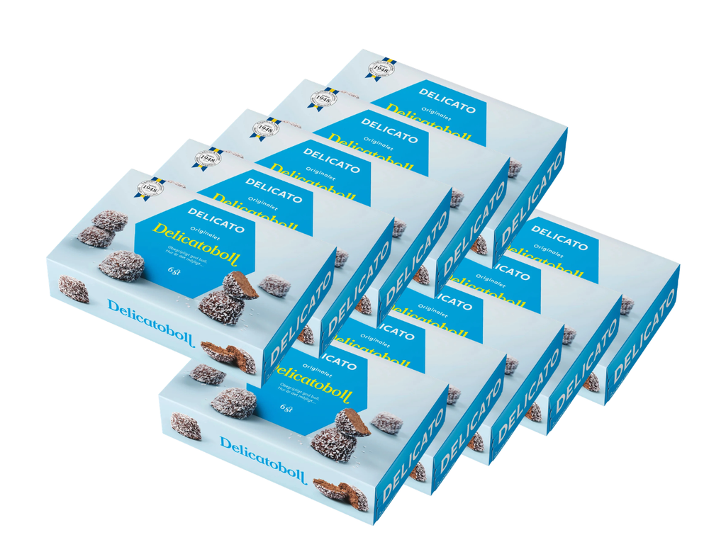 Delicato Delicatobollar 10 × (6 × 40g) – Authentic Swedish Chocolate Coconut Balls – Classic Fika Treat