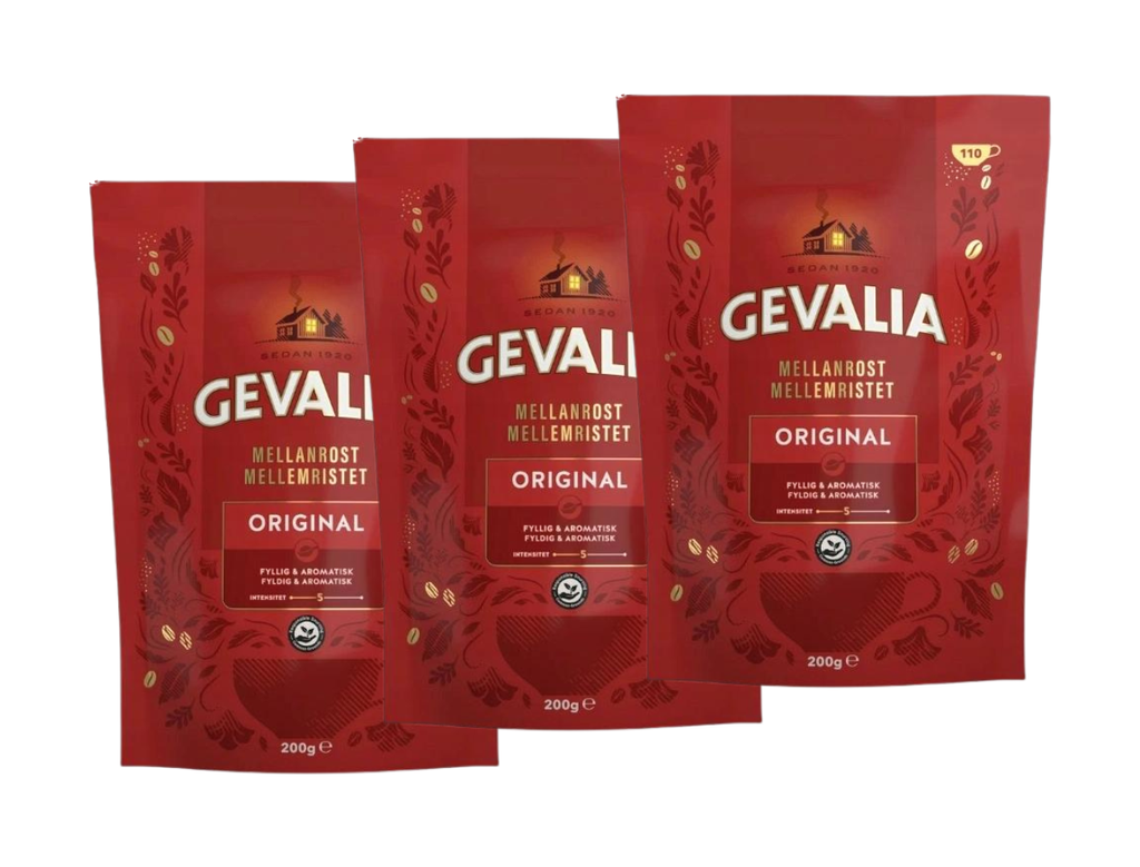 3 Pack of Gevalia Swedish Instant Coffee 200 g (7,05 oz), Mellanrost, Swedish coffee. Medium roast, snabbkaffe Gevalia, Fika Coffee, Sweden