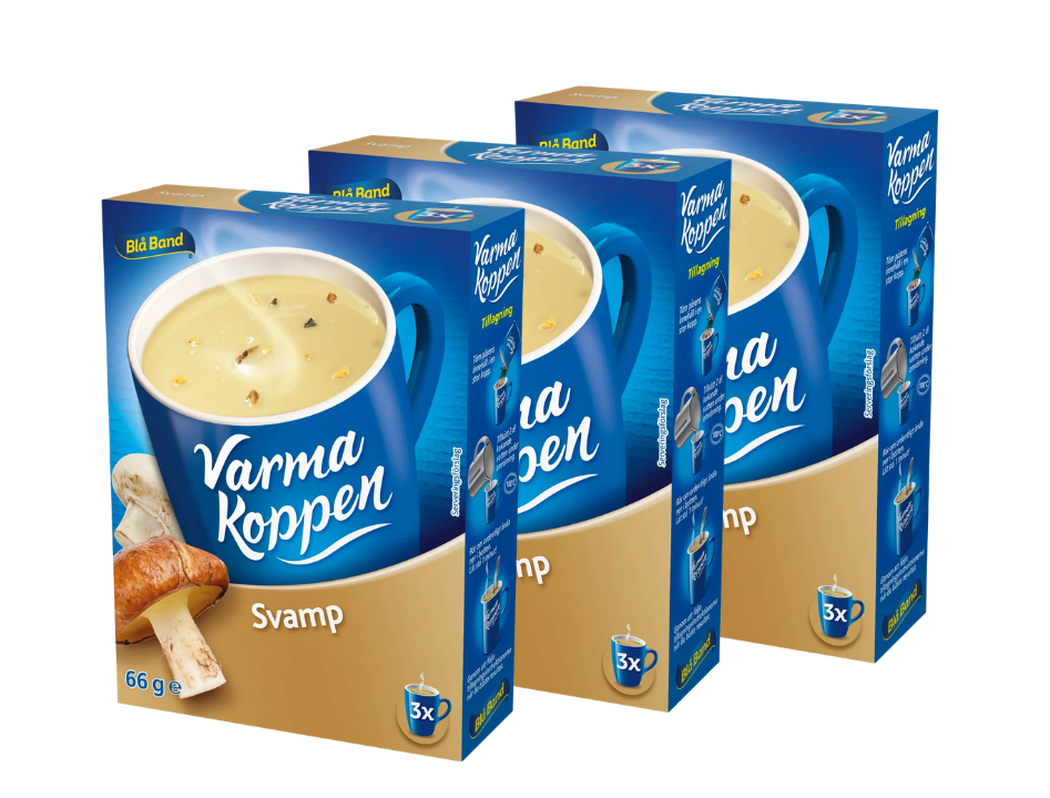 3 Packs of Blå Band Varma Koppen Mushroom Soup Mix 66g (2.32 oz) – Creamy Swedish Instant Mushroom Soup