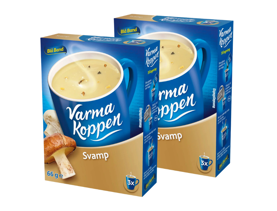 2 Packs of Blå Band Varma Koppen Mushroom Soup Mix 66g (2.32 oz) – Creamy Swedish Instant Mushroom Soup