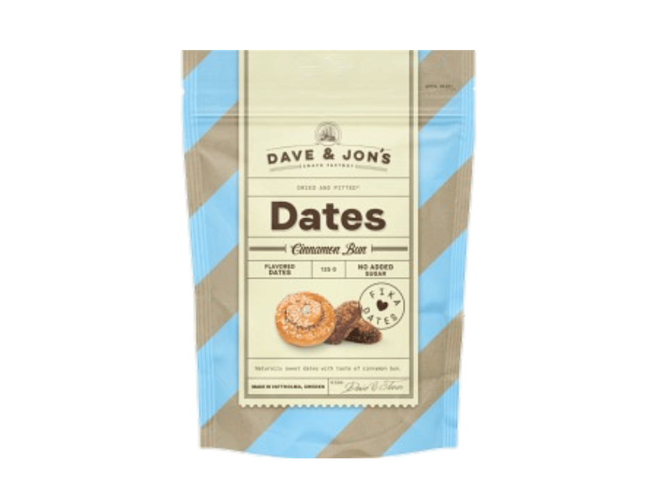 5 x Dave & Jon's Dadlar Cinnamon Bun 125g (4.40 oz) – Swedish Cinnamon Bun Flavored Dates – Vegan Snack