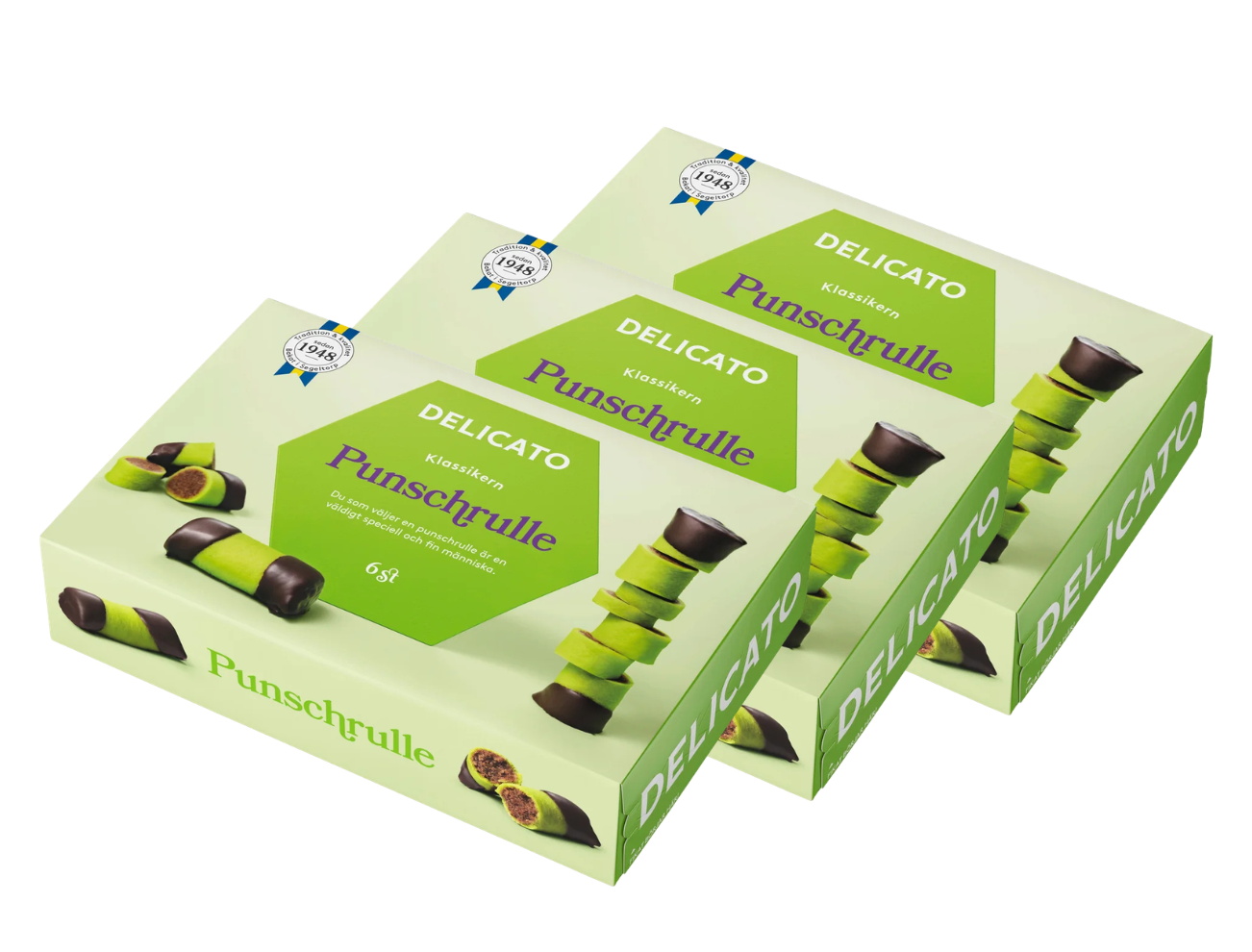 Delicato Punschrullar 3 × (6 × 40g) – Authentic Swedish Chocolate & Arrack Pastry Rolls – Classic Fika Treat
