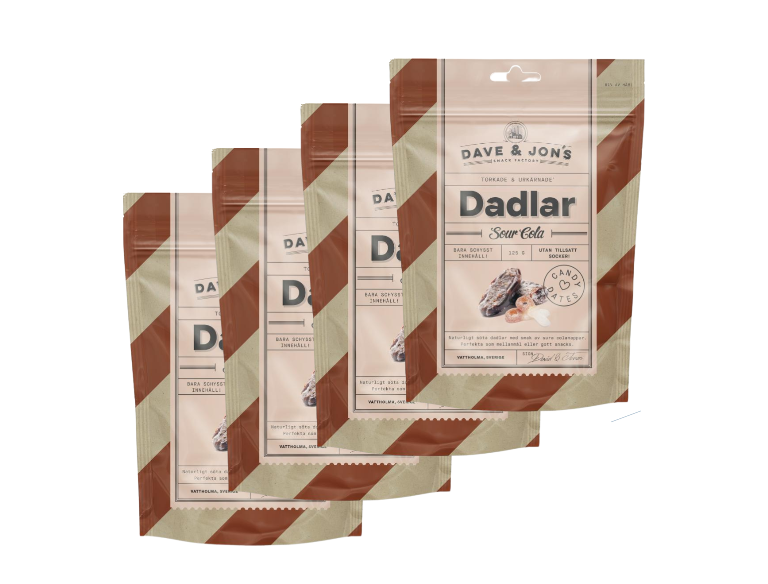 4 Pack Dave and Jons Dadlar Sour Cola - Date-Infused Sour Cola Candy (125g / 4.40oz)