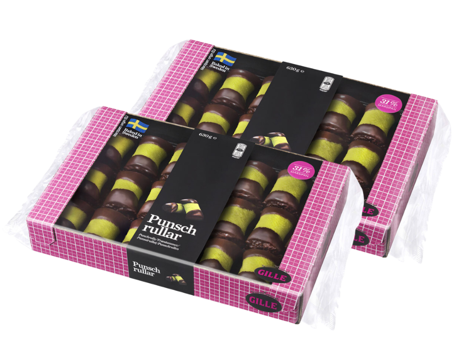 2 x Gille Punschrullar 630g (22.22 oz) – Authentic Swedish Rum Punch Rolls with Marzipan & Chocolate