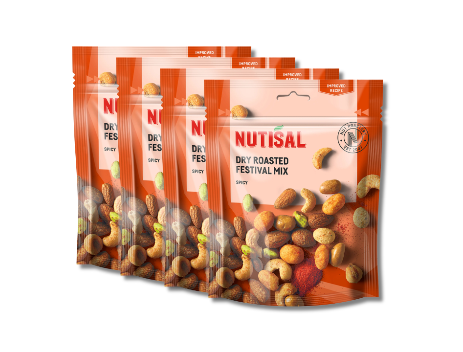 4 Packs of Nutisal Dry Roasted Festival Mix 175g (6.17 oz) – Premium Swedish Mixed Nuts with Savory Seasoning