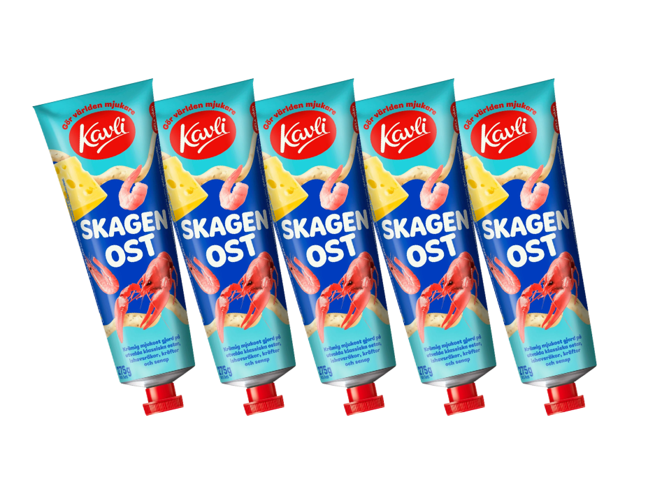 5 Tubes of Kavli Skagenost Seafood Cheese Spread 275g (9.70 oz) – Authentic Swedish Creamy Cheese Spread with Shrimp & Crab